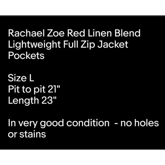 Rachael Zoe Red Linen Blend Lightweight Full Zip Jacket Pockets Sz L - Picture 7 of 7